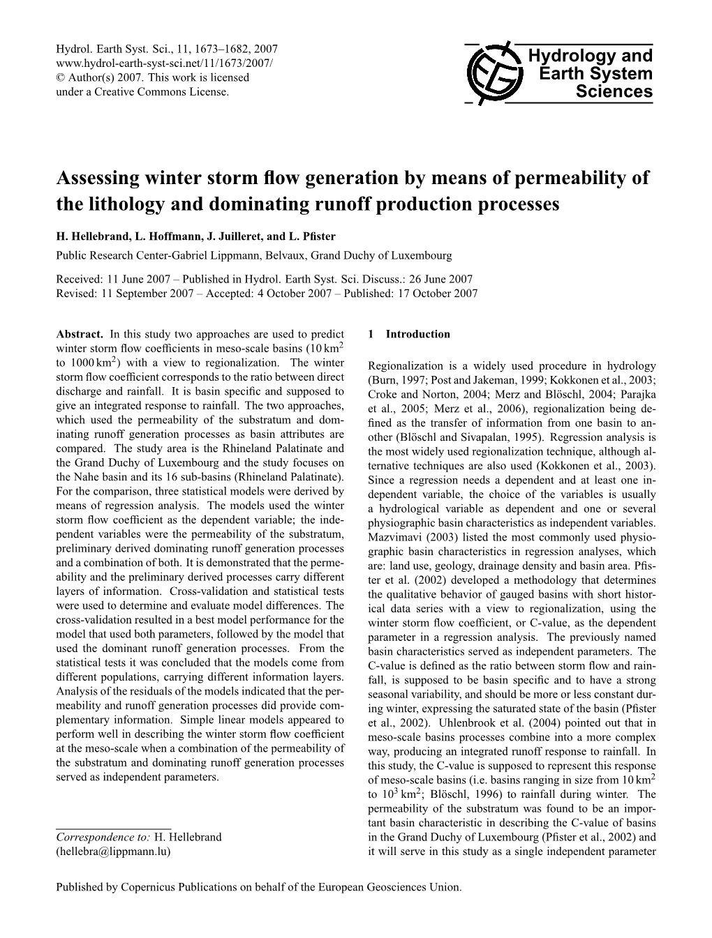 Assessing Winter Storm Flow Generation by Means Of