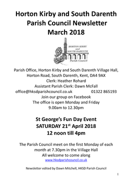 Horton Kirby and South Darenth Parish Council Newsletter March 2018