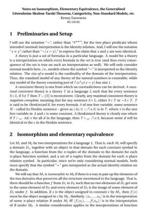 1 Preliminaries and Setup 2 Isomorphism and Elementary