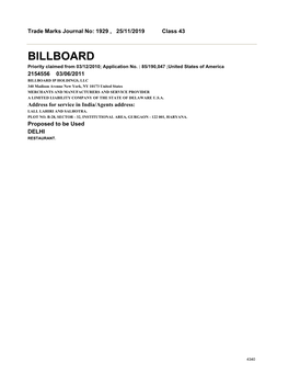 BILLBOARD Priority Claimed from 03/12/2010; Application No