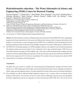 The Water Informatics in Science and Engineering (WISE)