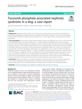 Toceranib Phosphate-Associated Nephrotic Syndrome in a Dog: a Case Report Shannon M
