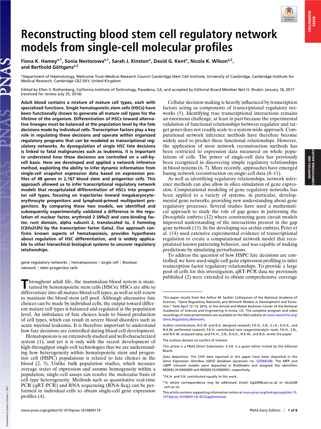 Reconstructing Blood Stem Cell Regulatory Network Models From