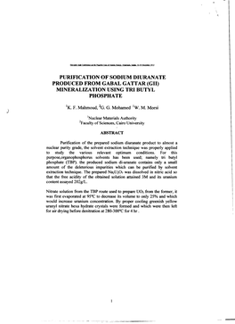 Purification of Sodium Diuranate Produced from Gabal Gattar (Gii) Mineralization Using Tri Butyl Phosphate