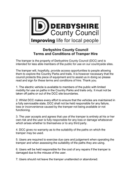 Derbyshire County Council Terms and Conditions of Tramper Hire