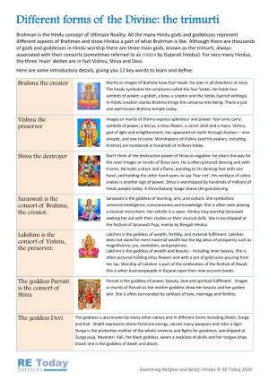 Different Forms of the Divine: the Trimurti