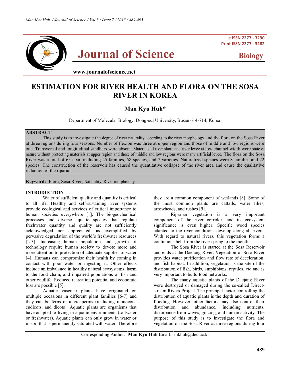 Journal of Science / Vol 5 / Issue 7 / 2015 / 489-495
