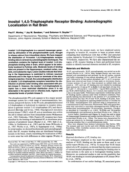 Lnositol 1,4,5=Trisphosphate Receptor Binding: Autoradiographic Localization in Rat Brain