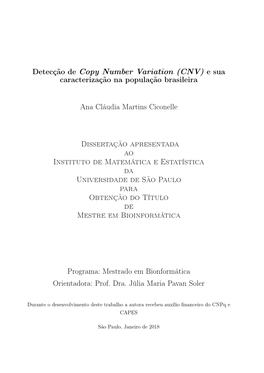 Detecção De Copy Number Variation (CNV) E Sua Caracterização Na População Brasileira