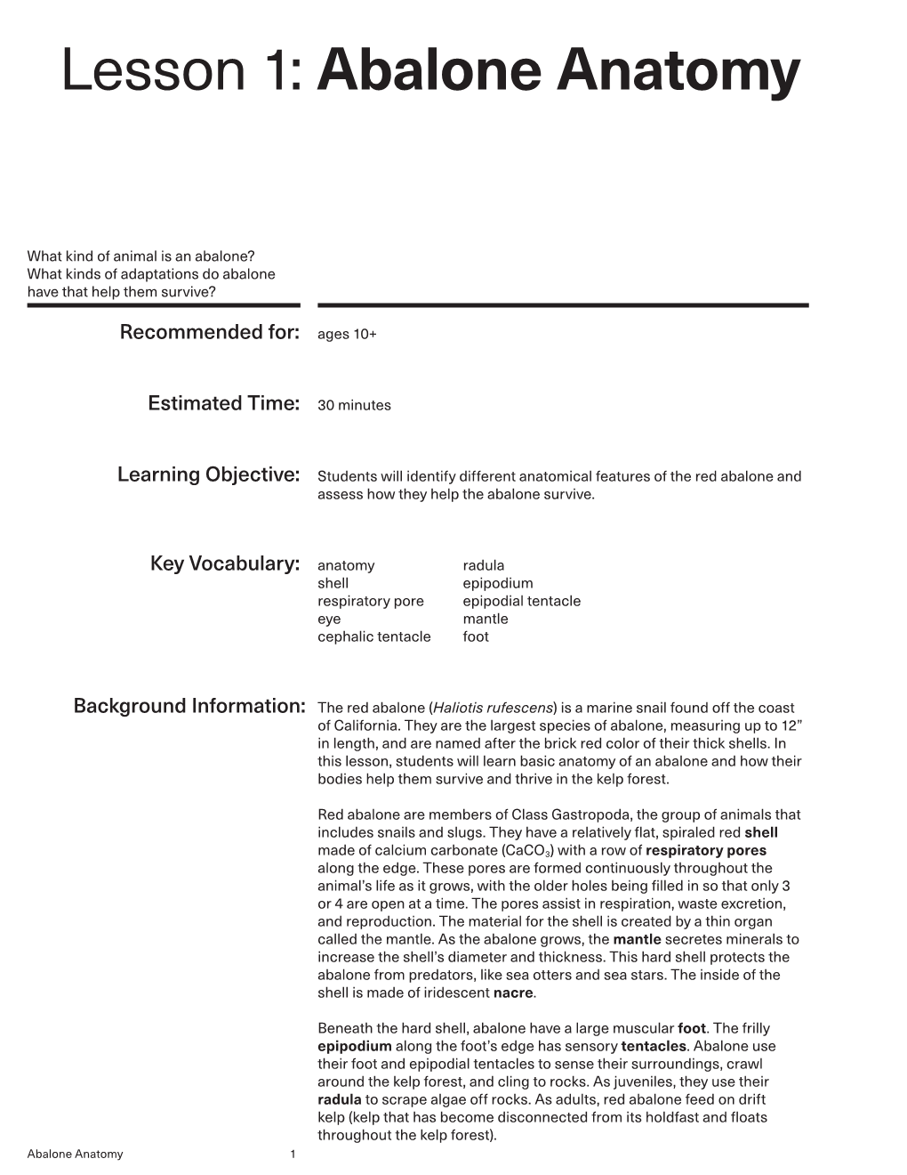 Lesson 1: Abalone Anatomy - DocsLib