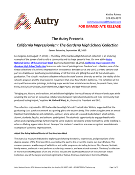 The Autry Presents California Impressionism: the Gardena High School Collection Opens Saturday, September 12, 2015