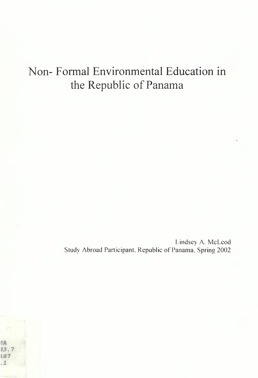 Non- Formal Environmental Education in the Republic of Panama