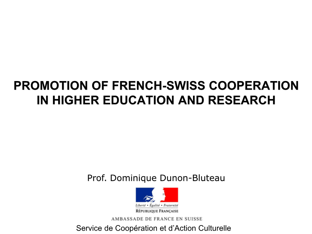 Promotion of French-Swiss Cooperation in Higher Education and Research