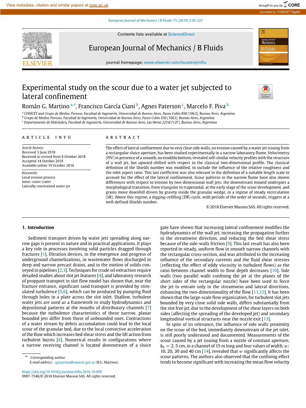 European Journal of Mechanics / B Fluids Experimental Study on The