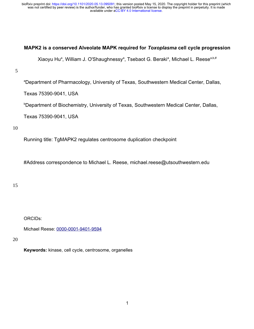 MAPK2 Is a Conserved Alveolate MAPK Required for Toxoplasma Cell Cycle Progression