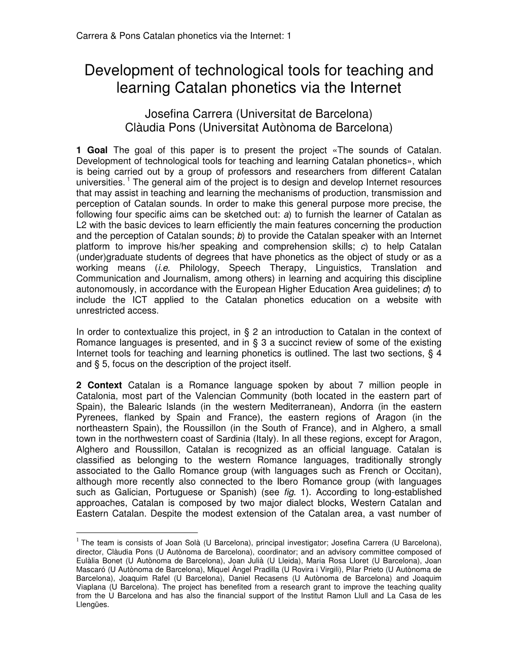 Development of Technological Tools for Teaching and Learning Catalan Phonetics Via the Internet