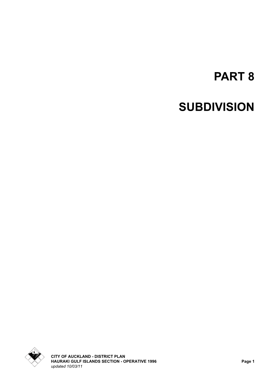 Hauraki Gulf Islands Section: Part 8 Subdivision