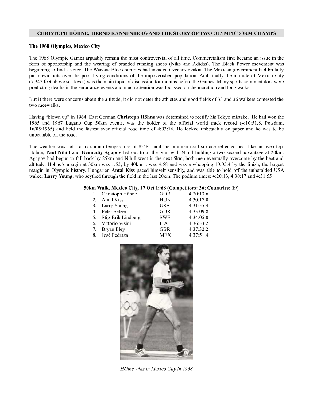 1968 and 1972 Olympic 50Km Races