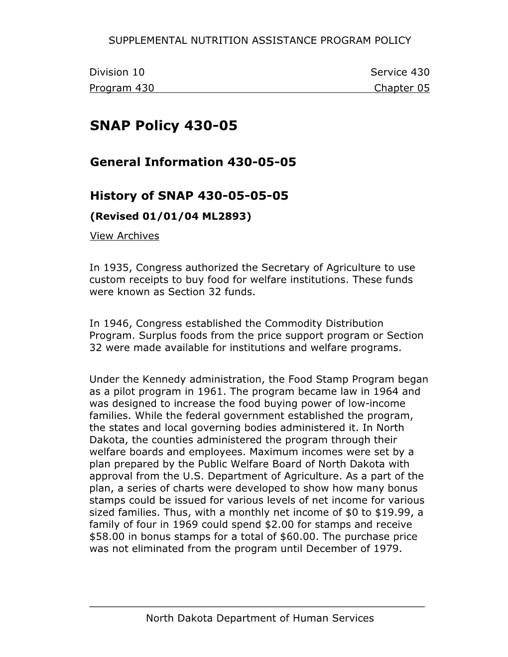 SNAP Policy 430-05