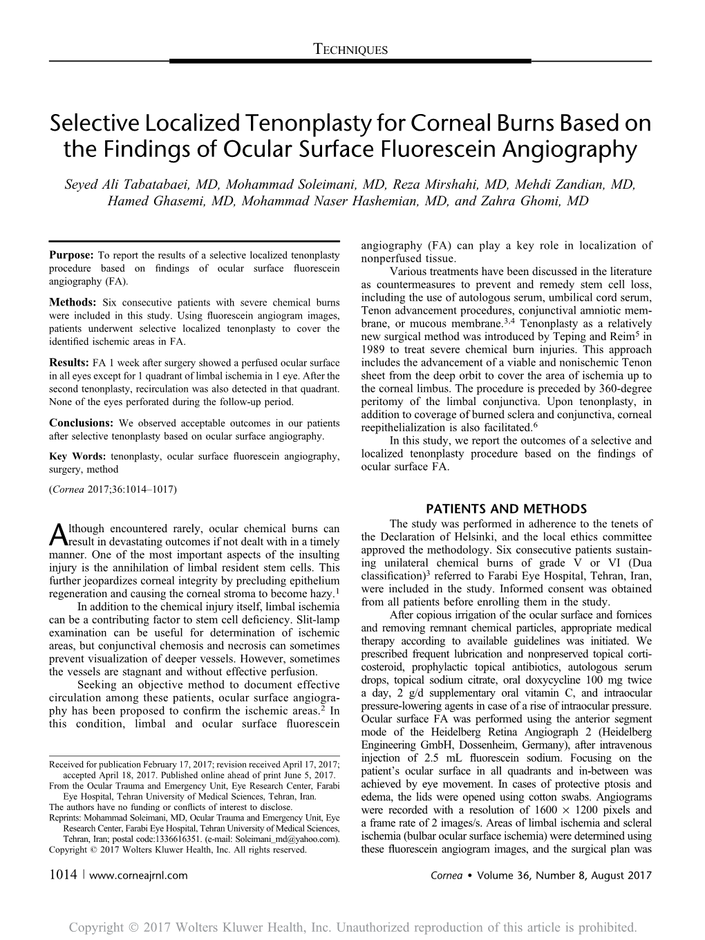 Selective Localized Tenonplasty for Corneal Burns Based on the Findings of Ocular Surface Fluorescein Angiography