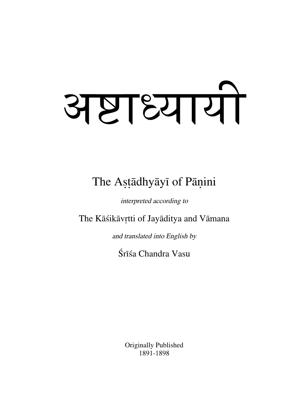 The Ashtadhyayi of Panini