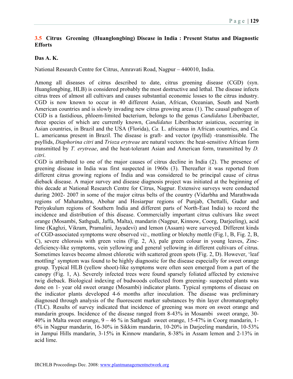 Page | 129 3.5 Citrus Greening (Huanglongbing) Disease in India