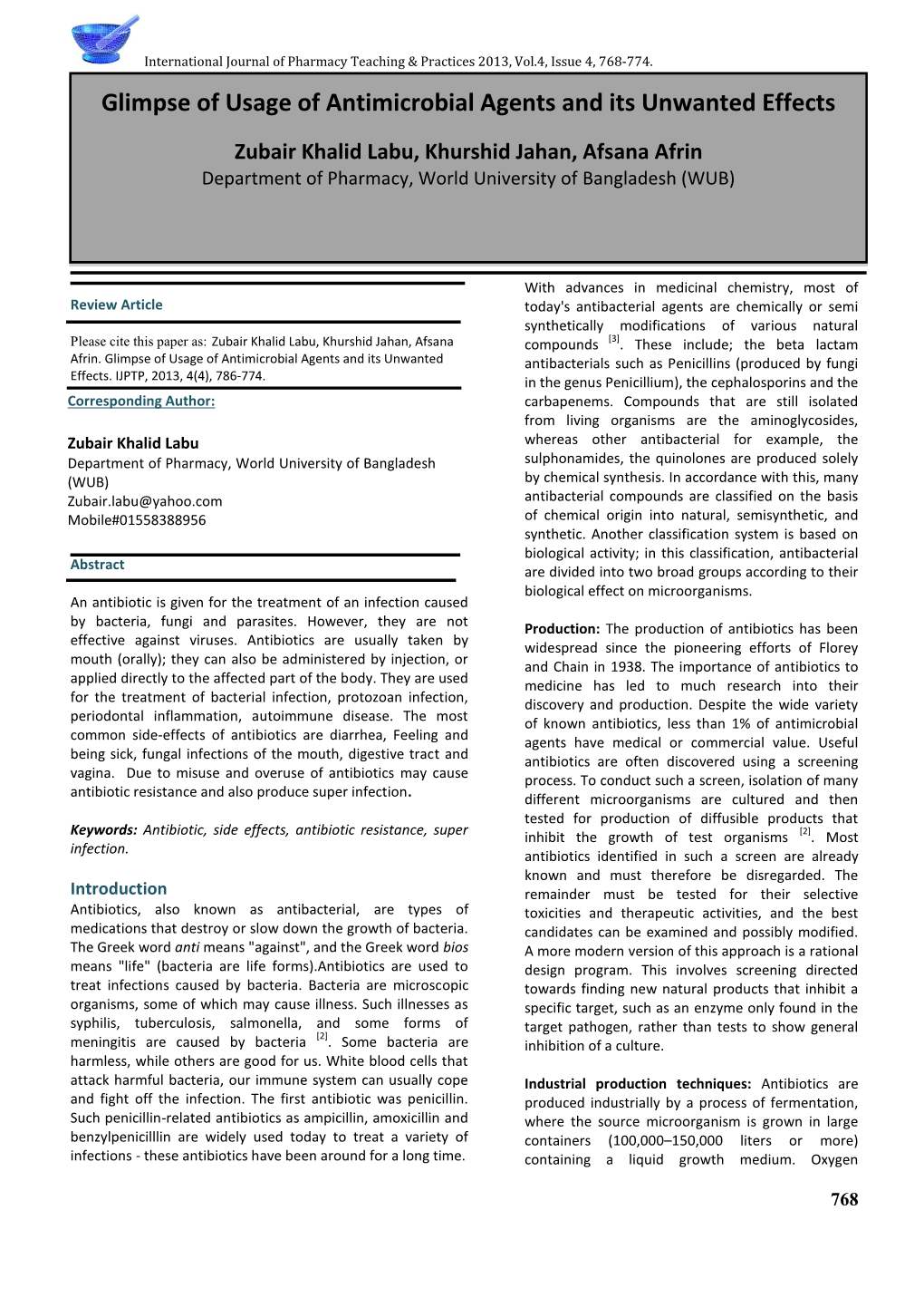 Glimpse of Usage of Antimicrobial Agents and Its Unwanted Effects