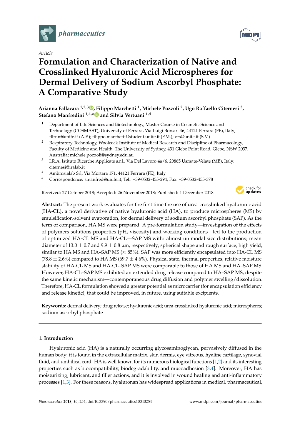 Formulation and Characterization of Native and Crosslinked Hyaluronic Acid Microspheres for Dermal Delivery of Sodium Ascorbyl Phosphate: a Comparative Study