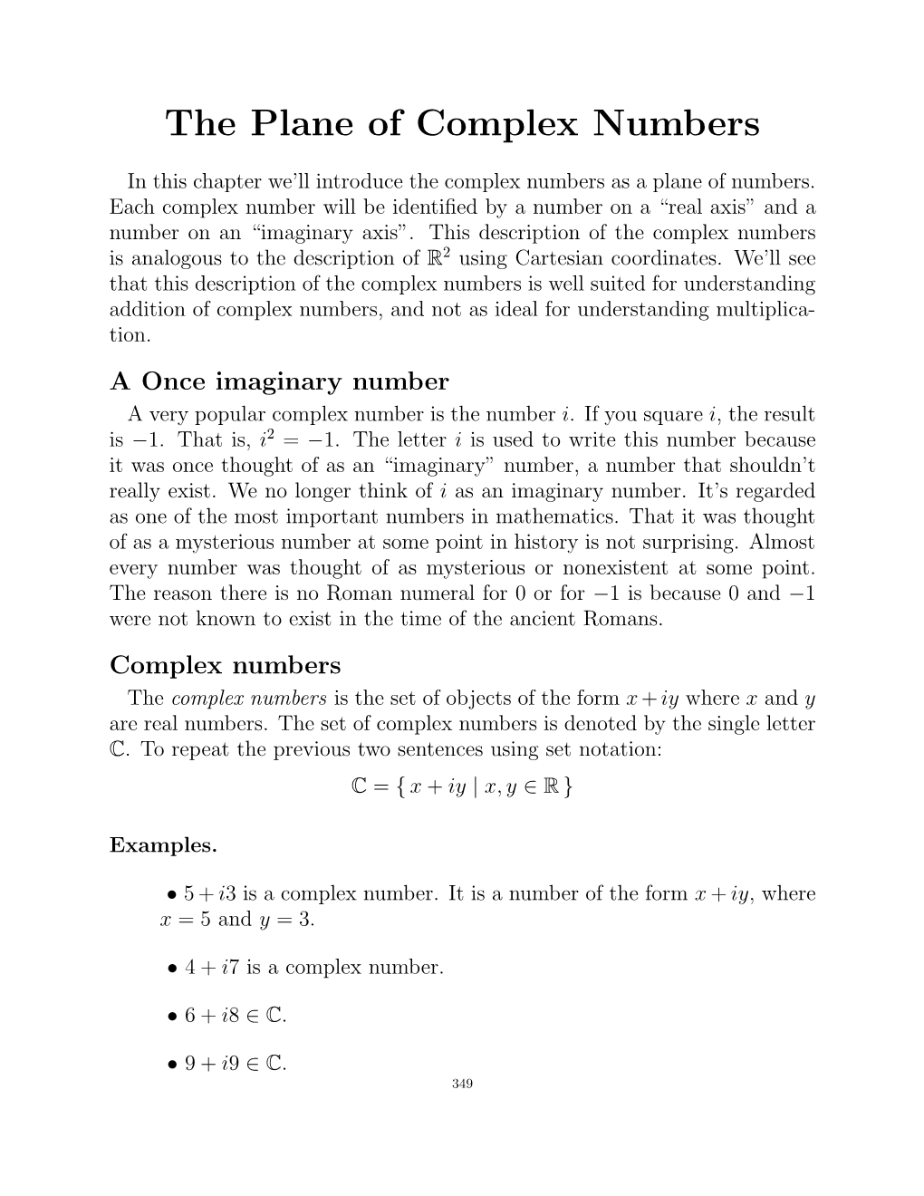 The Plane of Complex Numbers