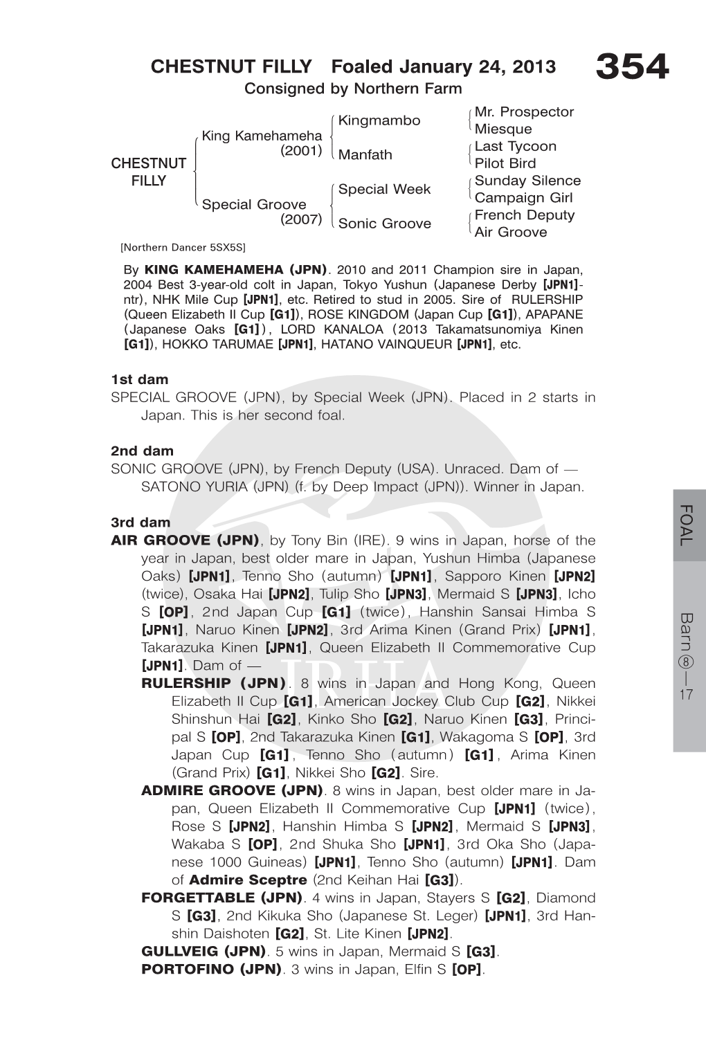 CHESTNUT FILLY Foaled January 24, 2013 354 Consigned by Northern Farm #Mr