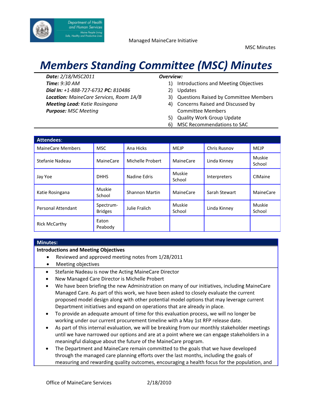 Members Standing Committee (MSC) Minutes