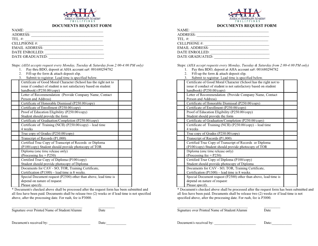 Documents Request Form