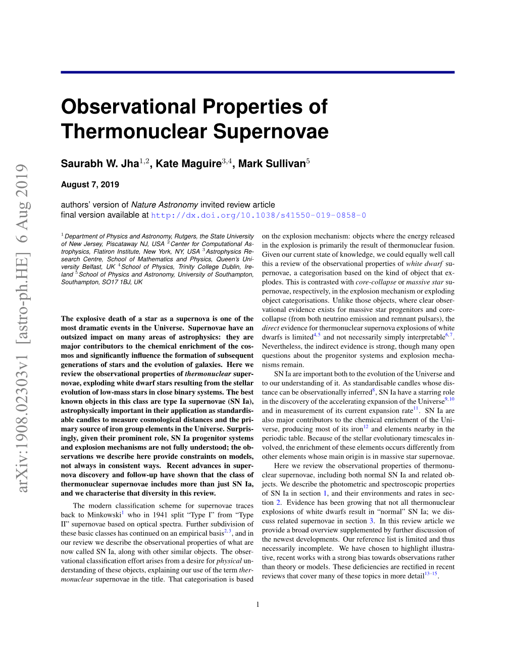 Observational Properties of Thermonuclear Supernovae