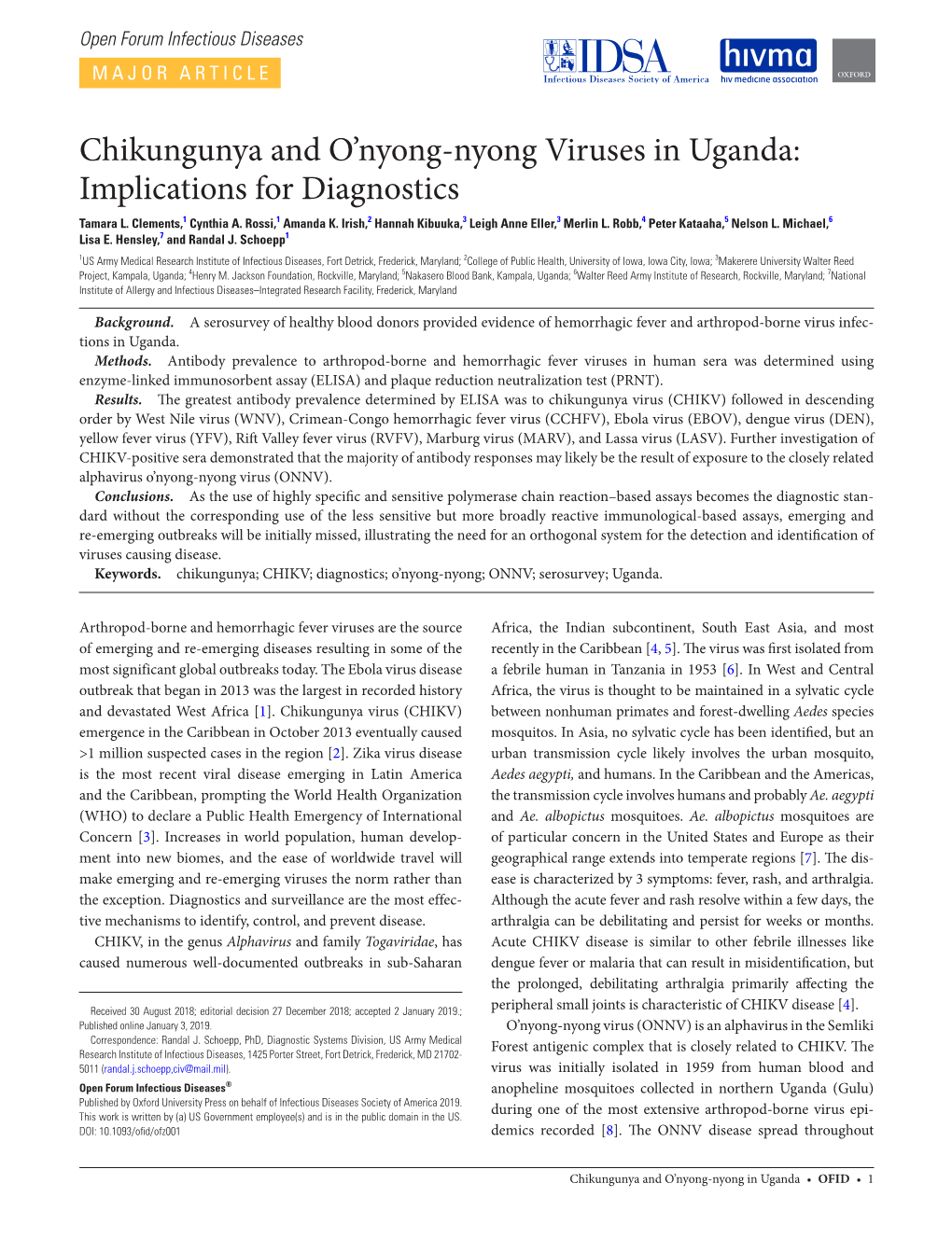 Chikungunya and O'nyong-Nyong Viruses in Uganda: Implications For