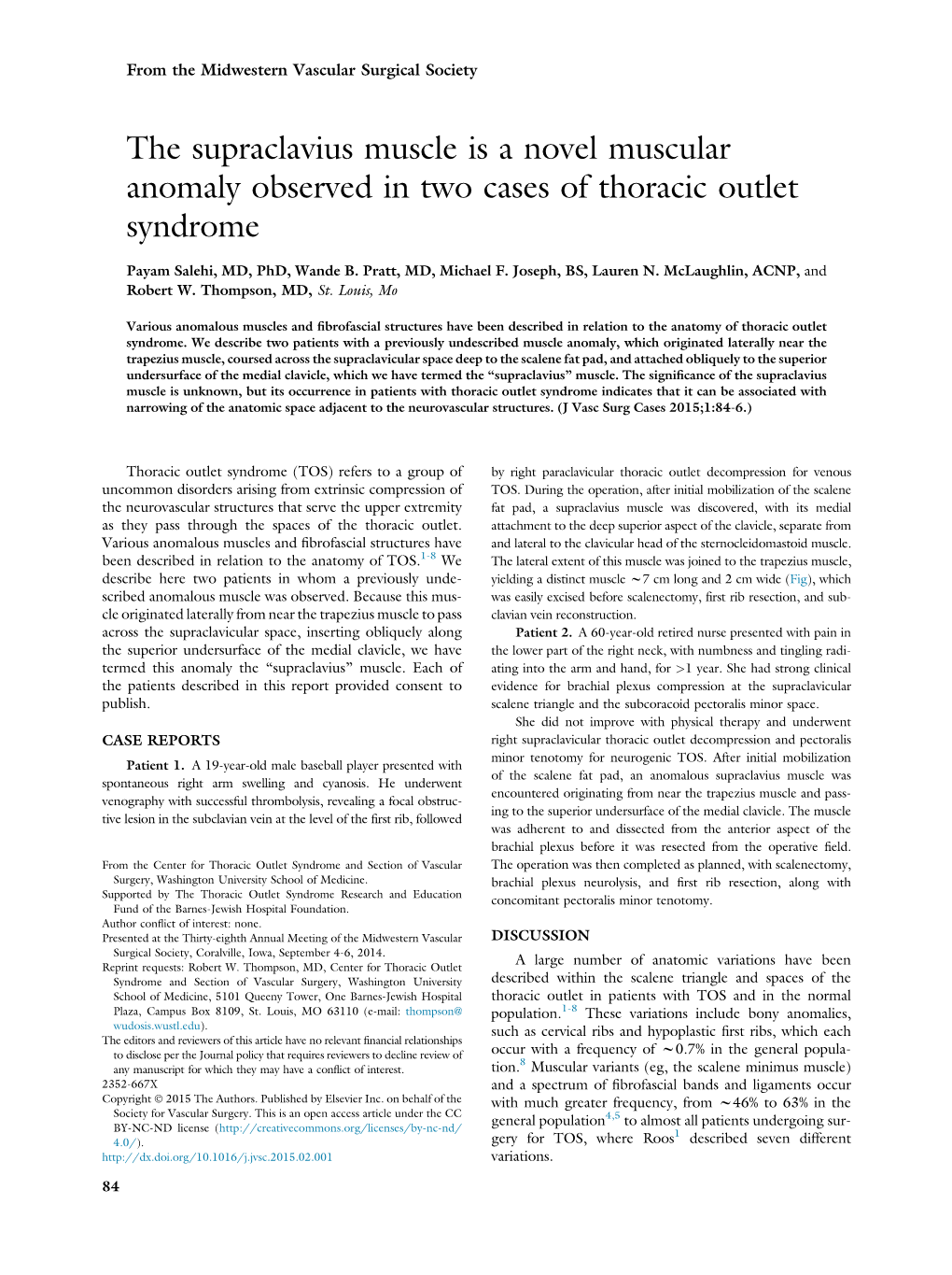 The Supraclavius Muscle Is a Novel Muscular Anomaly Observed in Two Cases of Thoracic Outlet Syndrome