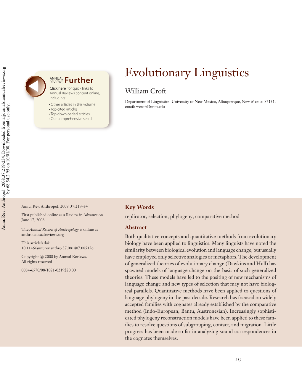 Evolutionary Linguistics