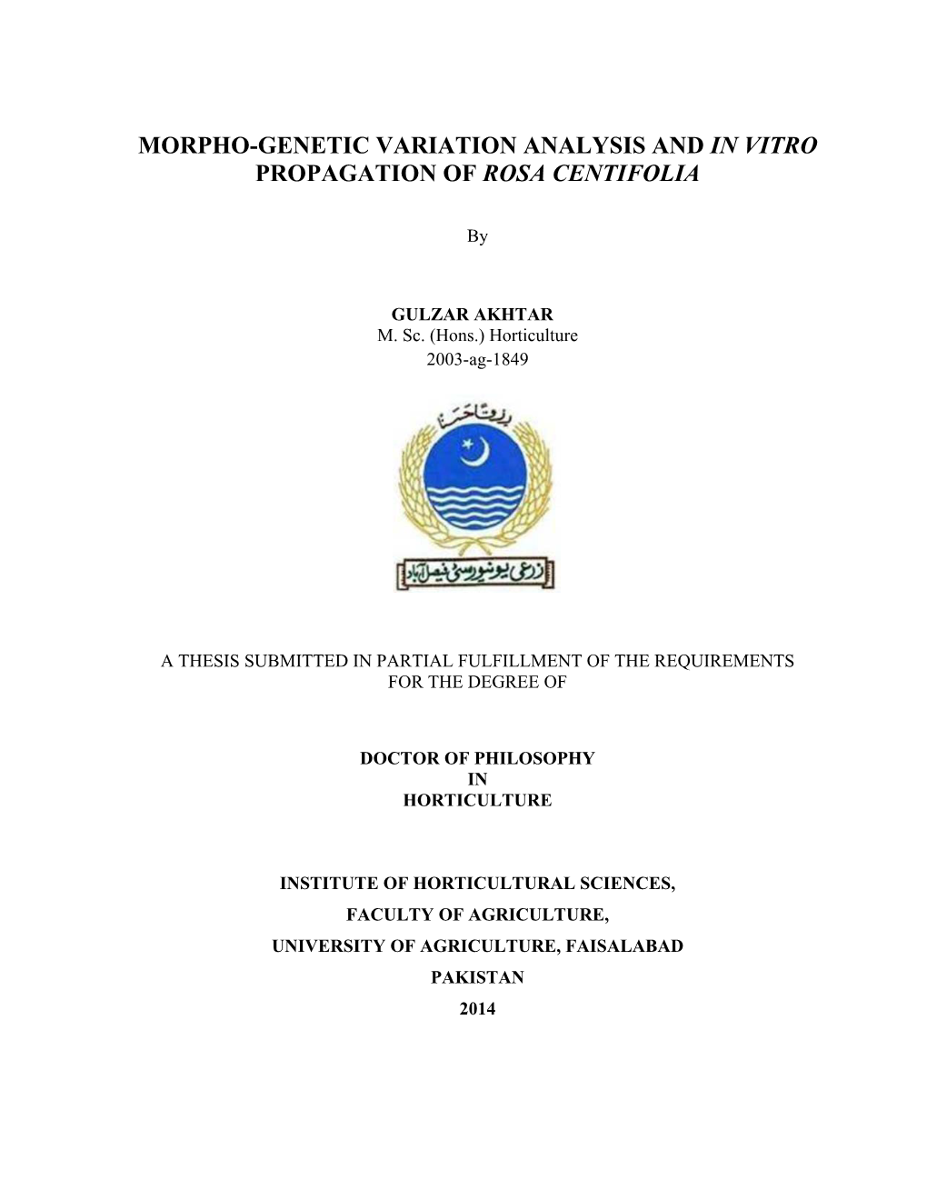 Morpho-Genetic Variation Analysis and in Vitro Propagation of Rosa Centifolia