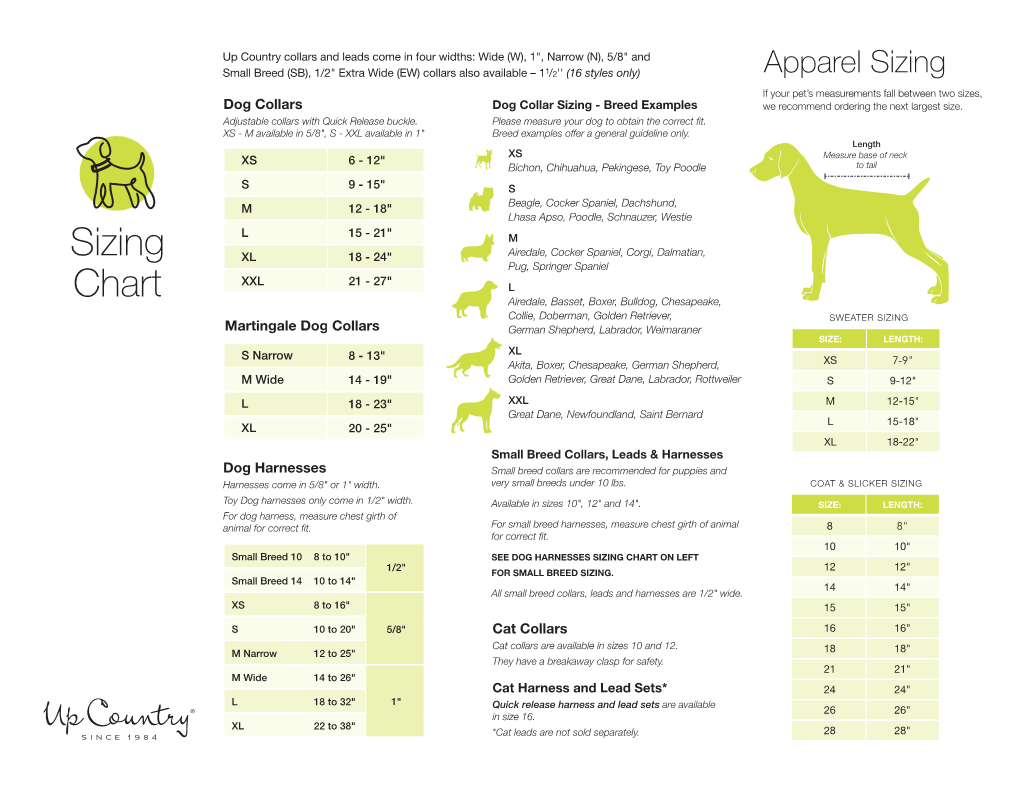 2018 Sizing Chart Sheet