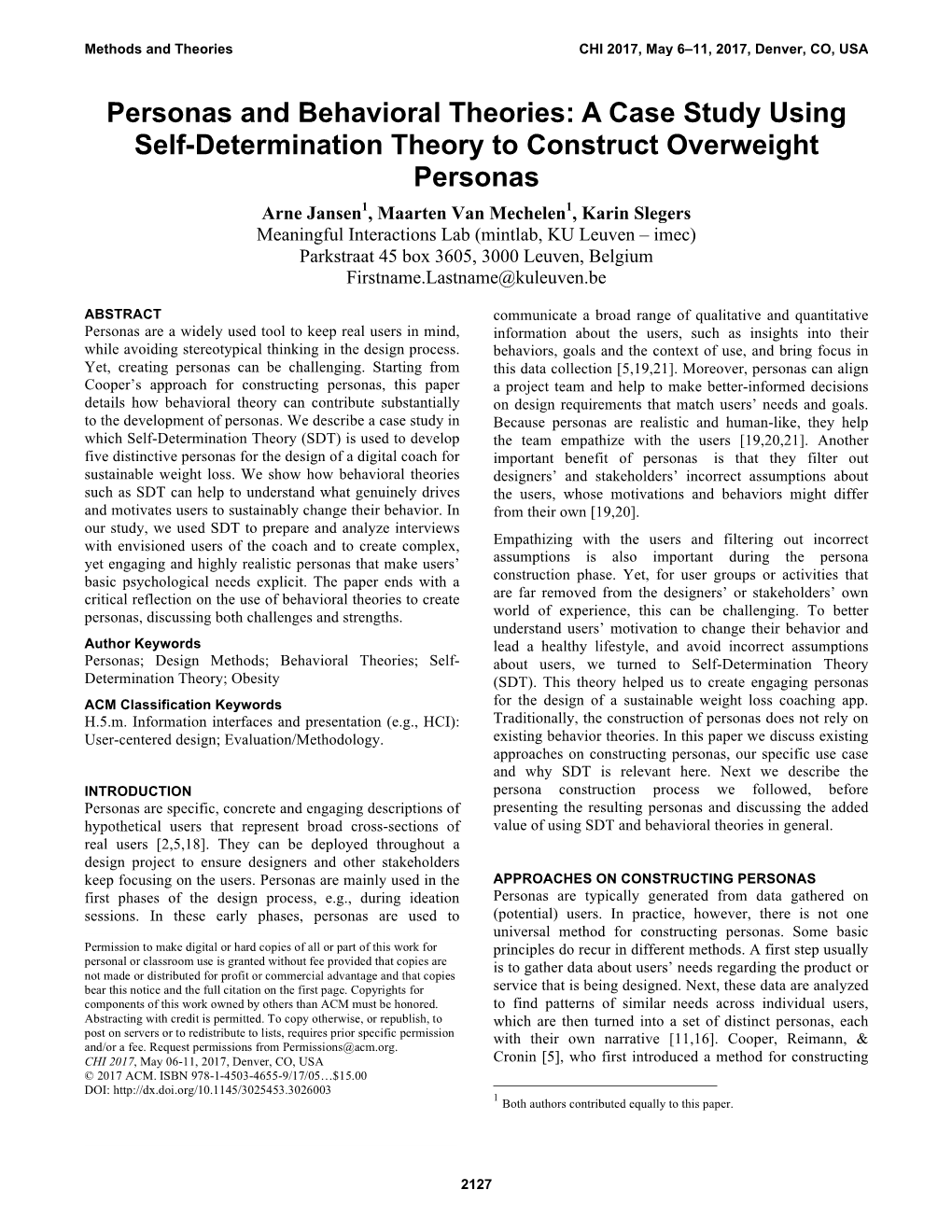 Personas and Behavioral Theories: a Case Study Using Self