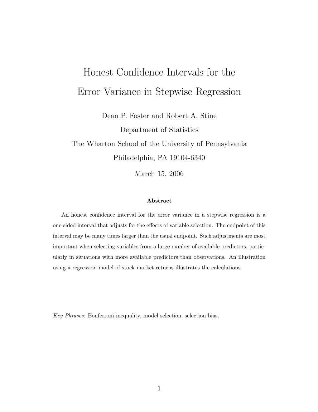 Honest Confidence Intervals for the Error Variance in Stepwise Regression