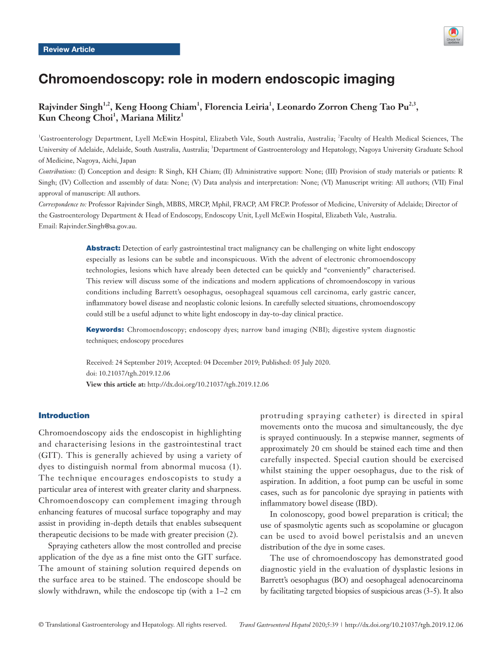 Chromoendoscopy: Role in Modern Endoscopic Imaging