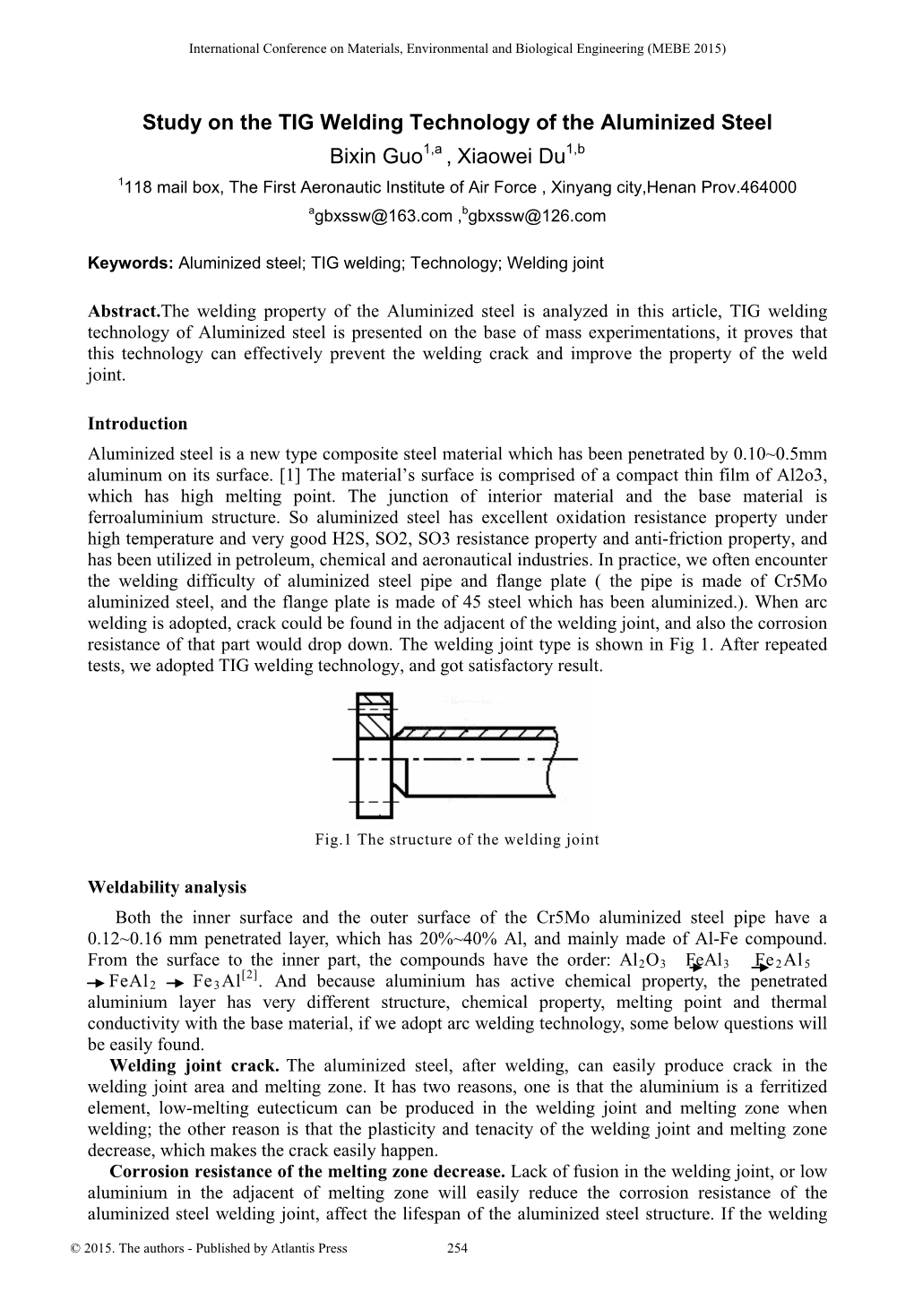 Study on the TIG Welding Technology of the Aluminized Steel Bixin Guo