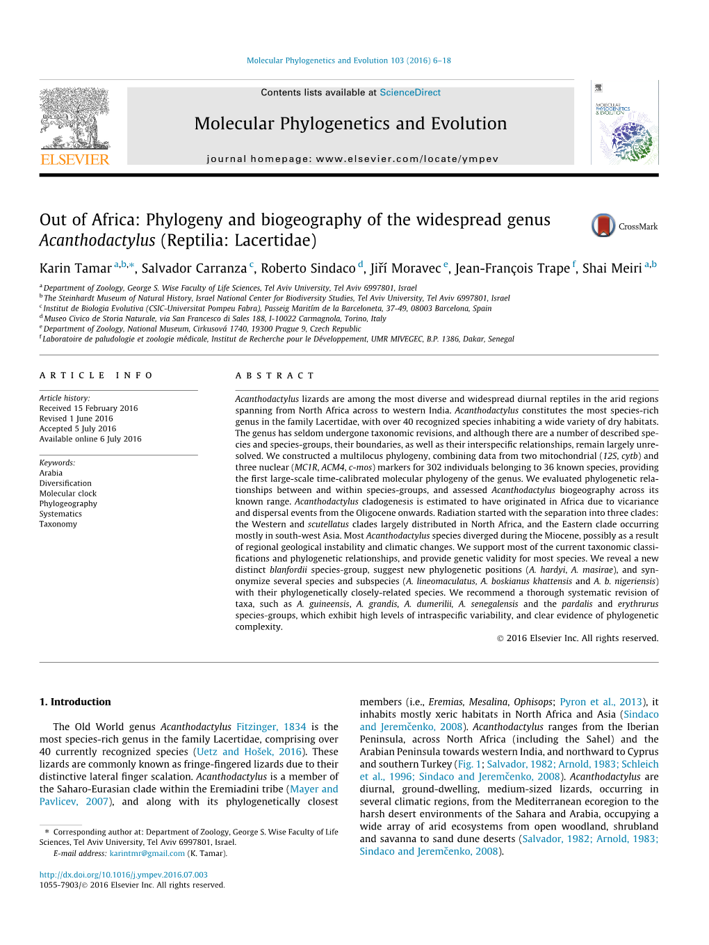 Phylogeny and Biogeography of the Widespread Genus Acanthodactylus (Reptilia: Lacertidae)