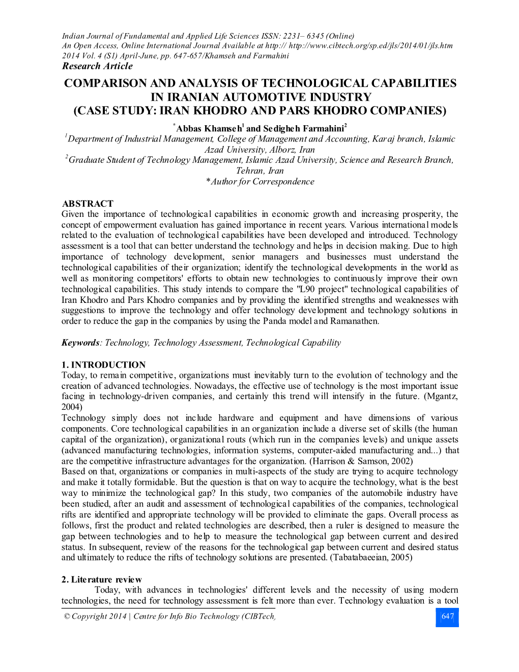 Comparison and Analysis of Technological Capabilities