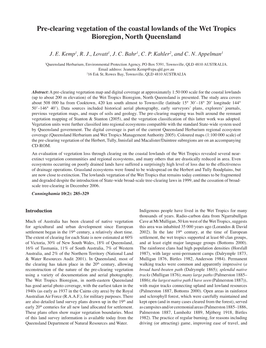 Pre-Clearing Vegetation of the Coastal Lowlands of the Wet Tropics Bioregion, North Queensland