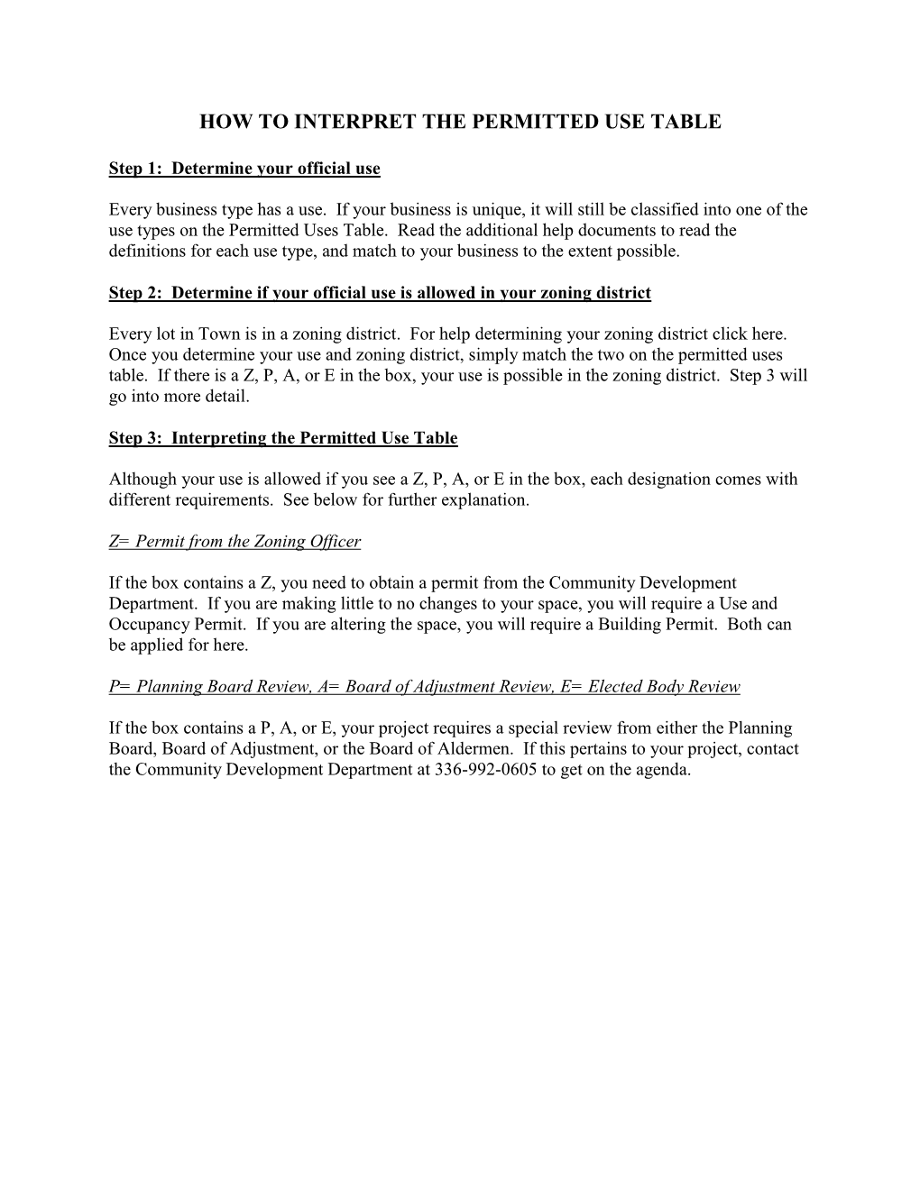 How to Interpret the Permitted Use Table