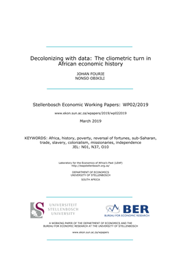 Decolonizing with Data: the Cliometric Turn in African Economic History