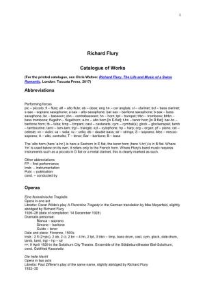 Richard Flury Catalogue of Works