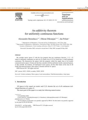 An Additivity Theorem for Uniformly Continuous Functions