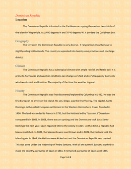 Dominican Republic Location Geography Climate History